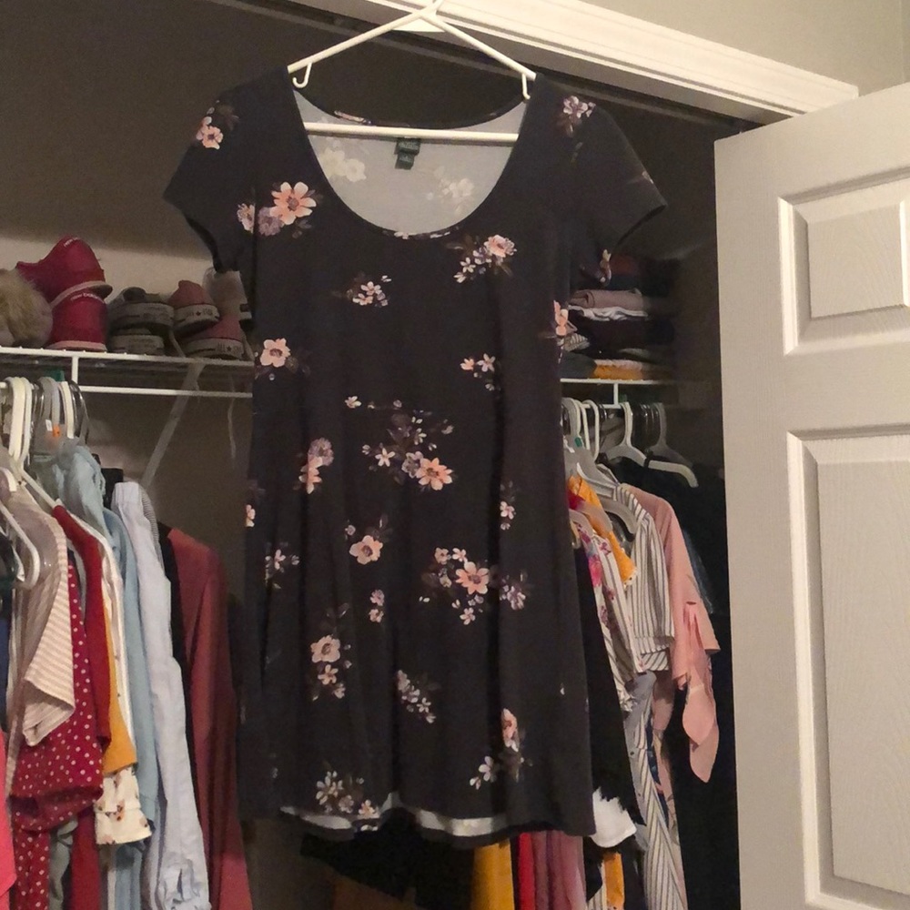 Black floral dress.